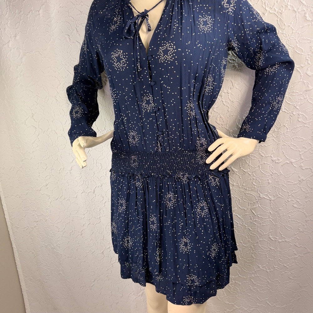 Rails Star Constellation Smocked Mini Dress Navy Blue Womens Medium - Picture 8 of 10